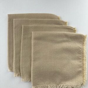 Elegant Tan Table Napkins Linens Fringe Country Cottage set of 4 Soft Beige